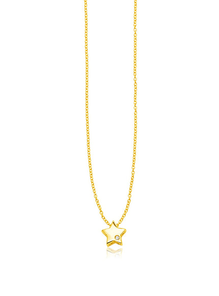 14k Yellow Gold Polished Star Necklace with Diamond