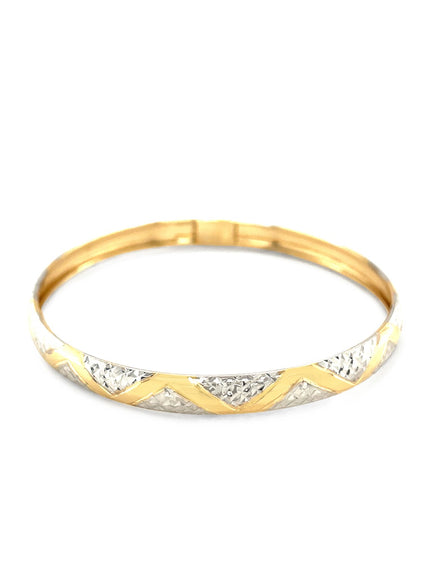 10k Two-Tone Gold Textured Zigzag Style Bangle