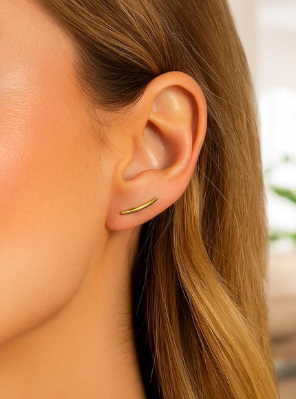 14k Yellow Gold Curve Climber Post Earrings