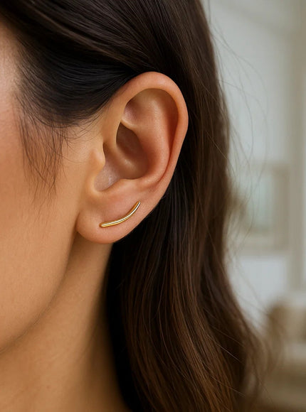 14k Yellow Gold Curve Climber Post Earrings