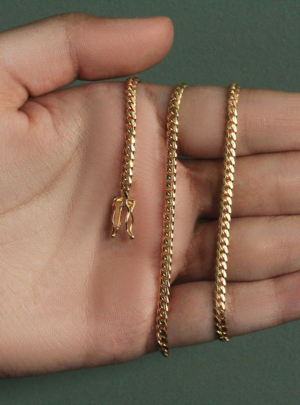 3.2mm 10k Yellow Gold Classic Solid Miami Cuban Chain