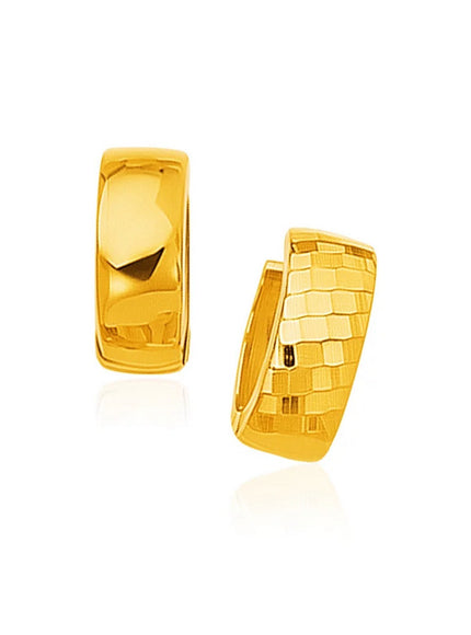 14k Yellow Gold Textured and Polished Hoop Earrings