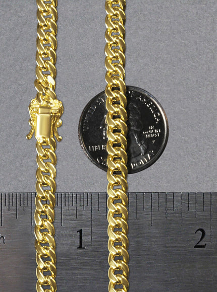 5.0mm 14k Yellow Gold Semi Solid Miami Cuban Chain