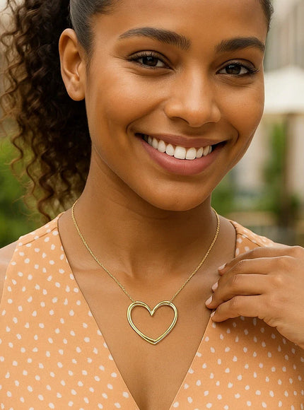 Large Open Heart Necklace in 14K Yellow Gold