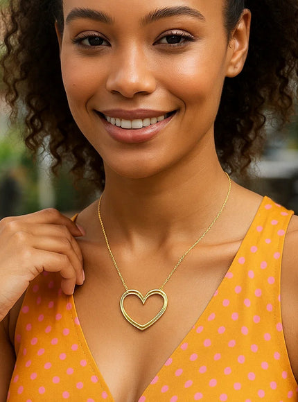 Large Open Heart Necklace in 14K Yellow Gold