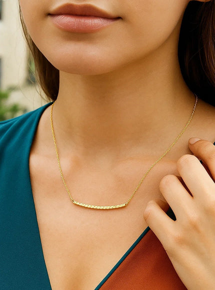 14k Yellow Gold Thin Textured Bar Necklace