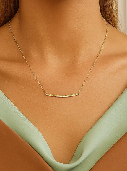 14k Yellow Gold Thin Textured Bar Necklace