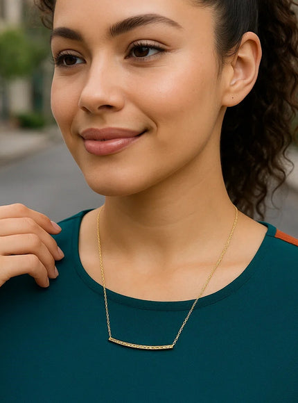 14k Yellow Gold Thin Textured Bar Necklace