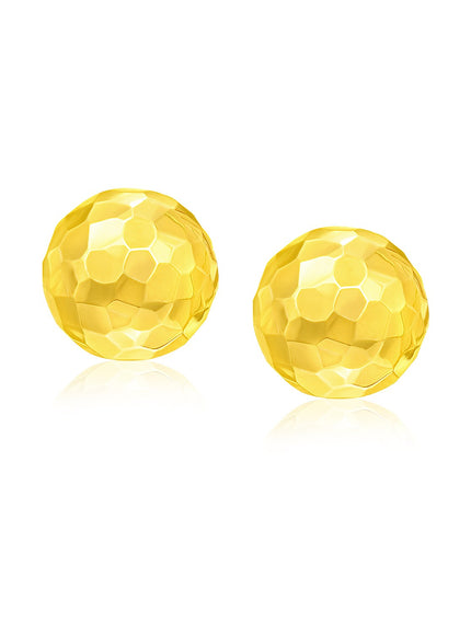 14k Yellow Gold Round Faceted Style Stud Earrings