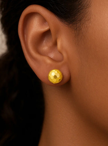 14k Yellow Gold Round Faceted Style Stud Earrings