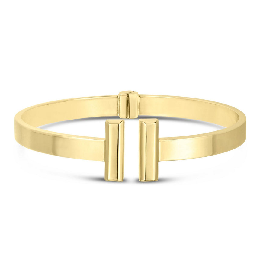 14k Yellow Gold High Polish Bar Cuff Bangle (6mm)