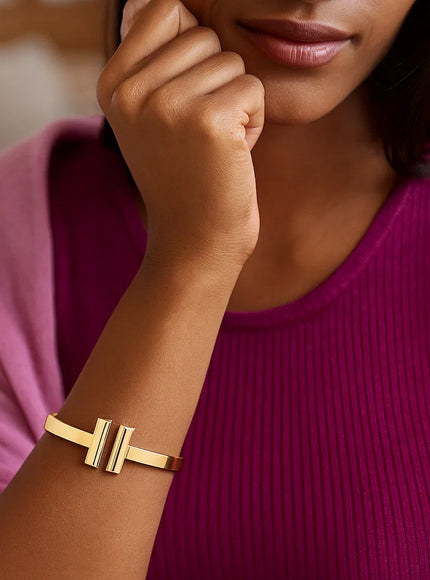 14k Yellow Gold High Polish Bar Cuff Bangle (6mm)