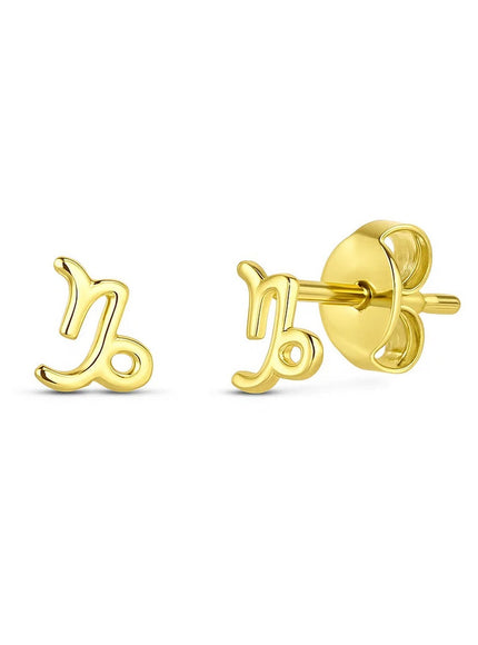 14k Yellow Gold Capricorn Stud Earrings