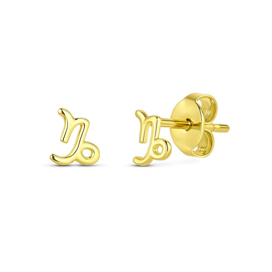14k Yellow Gold Capricorn Stud Earrings