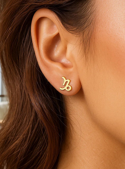 14k Yellow Gold Capricorn Stud Earrings