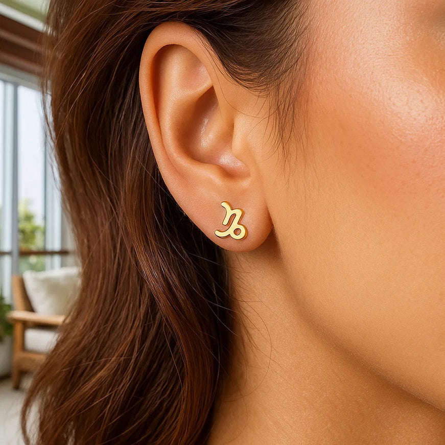 14k Yellow Gold Capricorn Stud Earrings