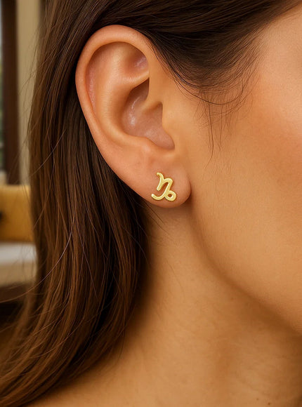 14k Yellow Gold Capricorn Stud Earrings