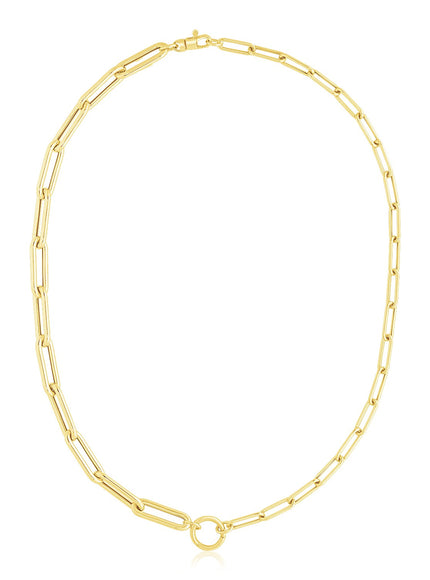 14k Yellow Gold High Polish Elongated Paperclip Chain Circle Necklace