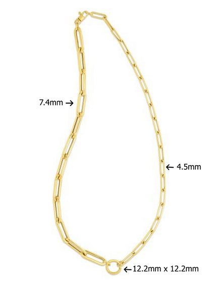 14k Yellow Gold High Polish Elongated Paperclip Chain Circle Necklace