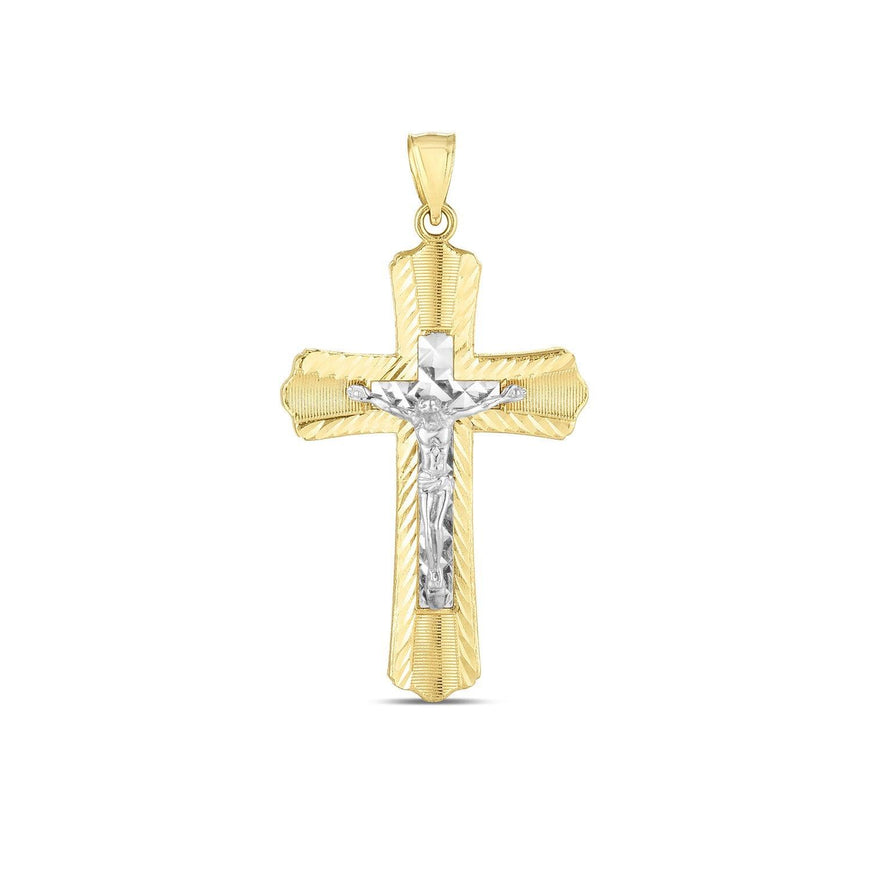 14k Two Tone Gold High Polish Diamond Cut Cross Pendant - Ellie Belle