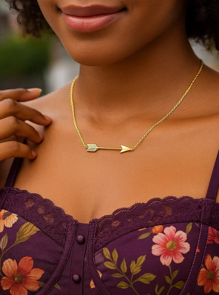 14k Yellow Gold Chain Necklace with Horizontal Arrow Pendant