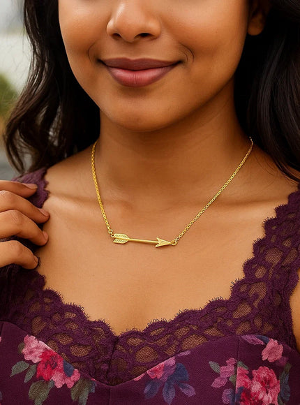 14k Yellow Gold Chain Necklace with Horizontal Arrow Pendant