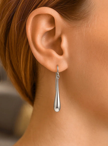 14k White Gold Long Polished Teardrop Dangling Earrings
