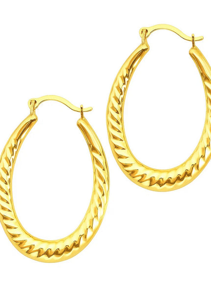 14k Yellow Gold Hoop Earrings with Textured Details