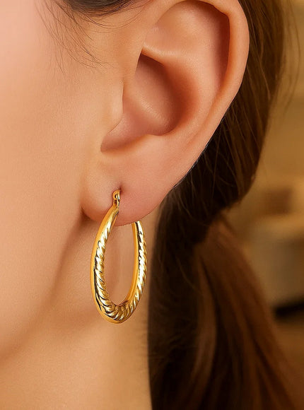 14k Yellow Gold Hoop Earrings with Textured Details