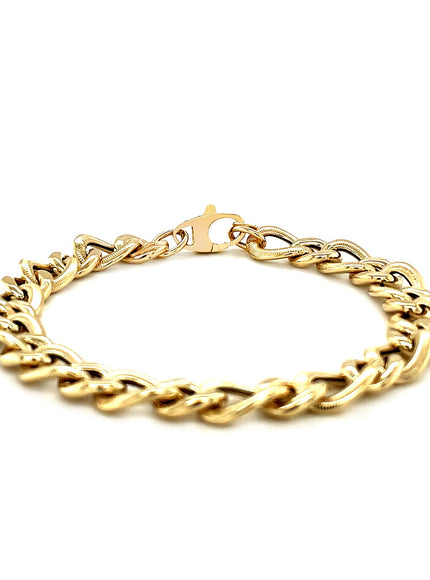 14k Yellow Gold Curb Chain Design with Diamond Cuts Bracelet