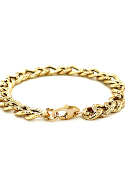 14k Yellow Gold Curb Chain Design with Diamond Cuts Bracelet