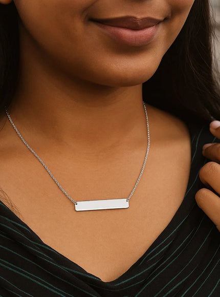 14k White Gold Smooth Flat Horizontal Bar Style Necklace