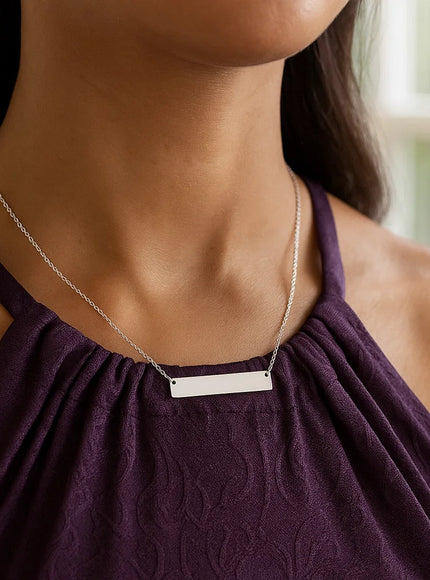 14k White Gold Smooth Flat Horizontal Bar Style Necklace