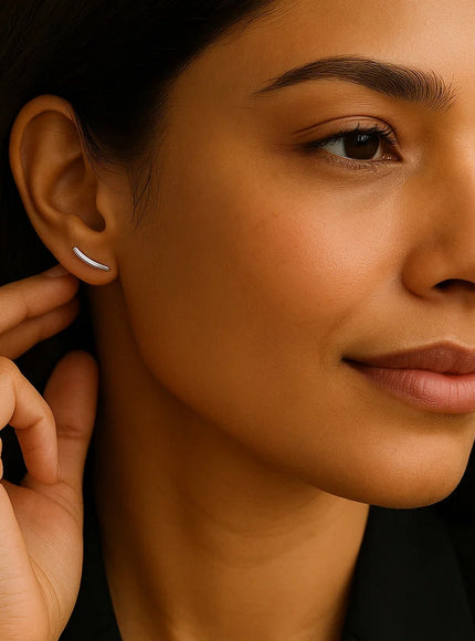 14k White Gold Curve Climber Post Earrings