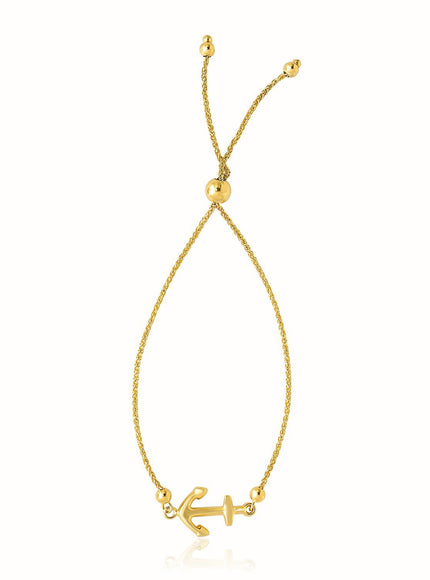 14k Yellow Gold Anchor Design Adjustable Lariat Bracelet