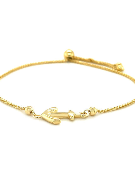 14k Yellow Gold Anchor Design Adjustable Lariat Bracelet