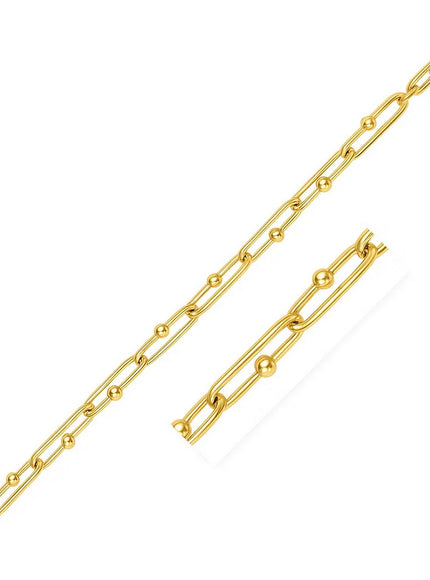 14k Yellow Gold 7 3/4 inch Beaded Oval Chain Bracelet