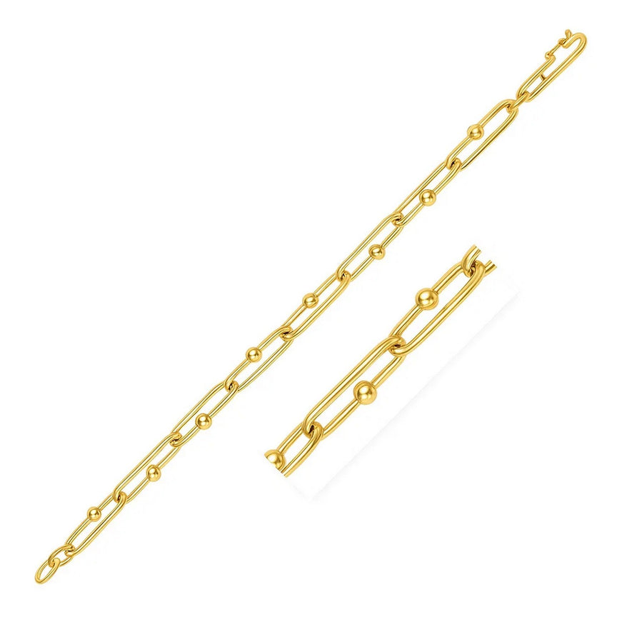 14k Yellow Gold 7 3/4 inch Beaded Oval Chain Bracelet
