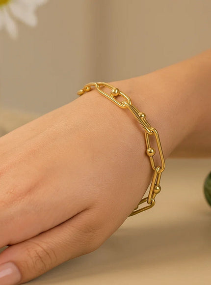 14k Yellow Gold 7 3/4 inch Beaded Oval Chain Bracelet
