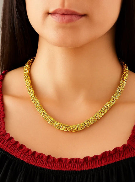 14k Yellow Gold Byzantine Design Stylish Necklace