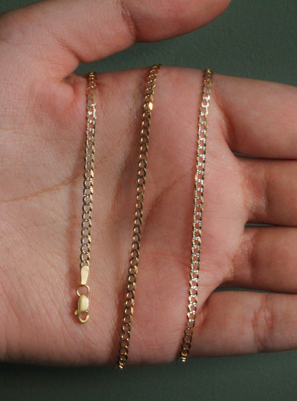 2.6 mm 14k Two Tone Gold Pave Curb Chain
