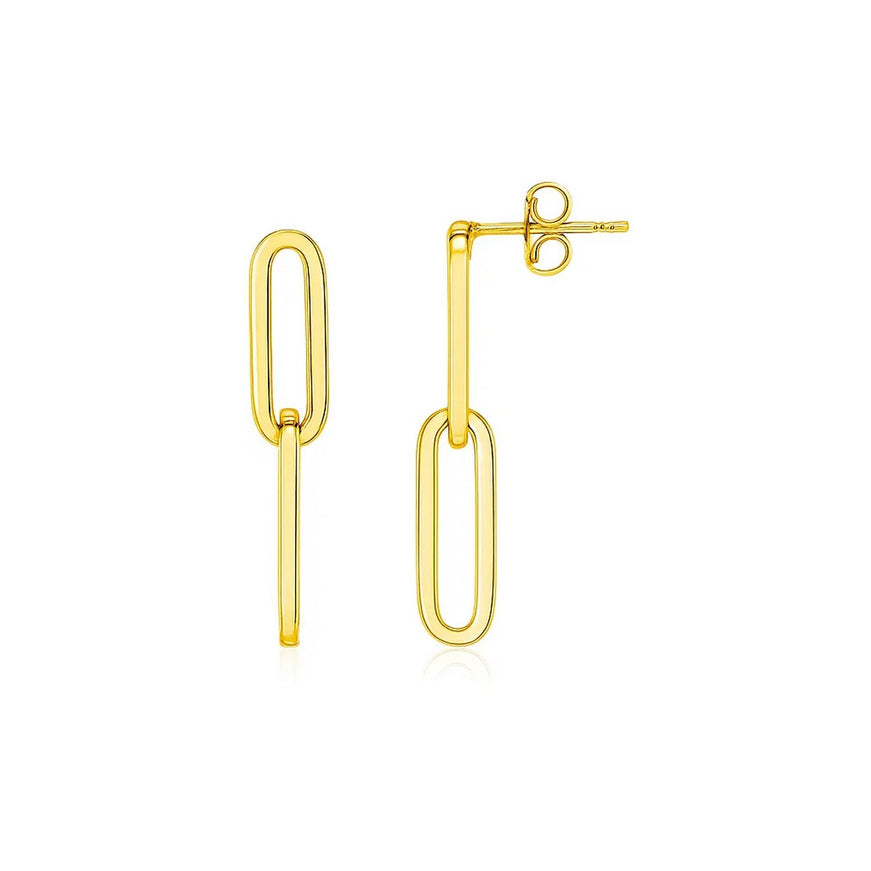 14K Yellow Gold Two Link Paperclip Chain Earrings