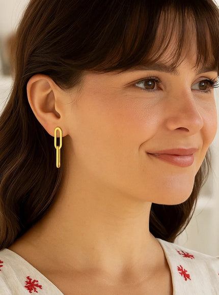 14K Yellow Gold Two Link Paperclip Chain Earrings