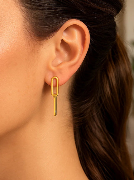 14K Yellow Gold Two Link Paperclip Chain Earrings