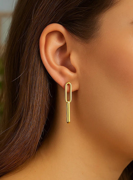 14K Yellow Gold Two Link Paperclip Chain Earrings