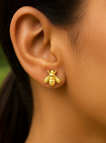 14k Yellow Gold Bee Stud Earrings
