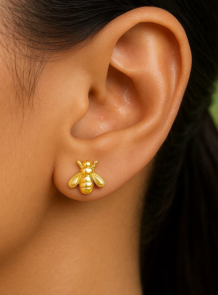14k Yellow Gold Bee Stud Earrings