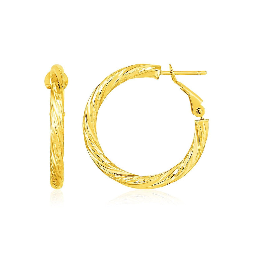 14k Yellow Gold Petite Twisted Round Hoop Earrings - Ellie Belle