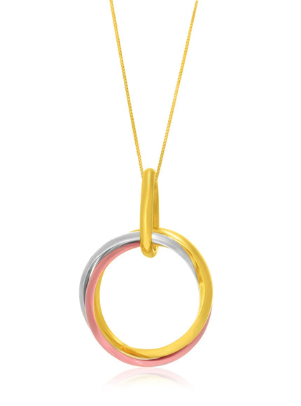 14k Tri-Color Gold Open Interlaced Ring Pendant