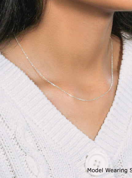 18k White Gold Diamond Cut Cable Link Chain 0.8mm